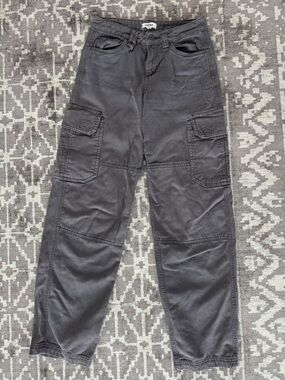 Garage Women's Wide Leg Utility Cargo Pants in Charcoal Gray cotton